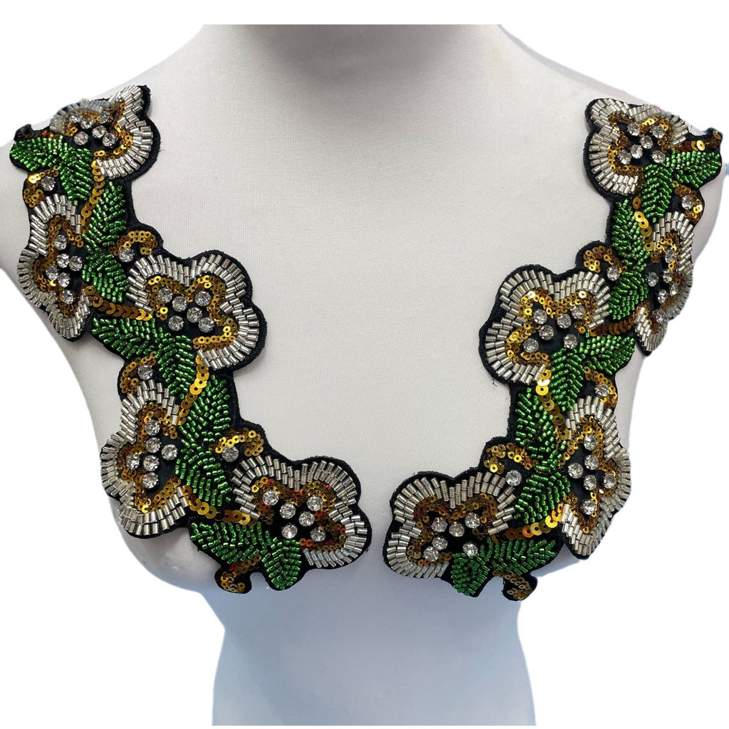 Multicolor Hand-Beaded Lace Appliqué with Seed Beads & Crystal Glass Rhinestones – Bohemian Ethnic Embroidered Patch for DIY Fashion, Jackets, Bags & Cultural Costume Embellishment