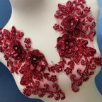 Large Multi-Color Floral Lace Applique - Hand-Sew Bridal & Gown Embroidery Trim