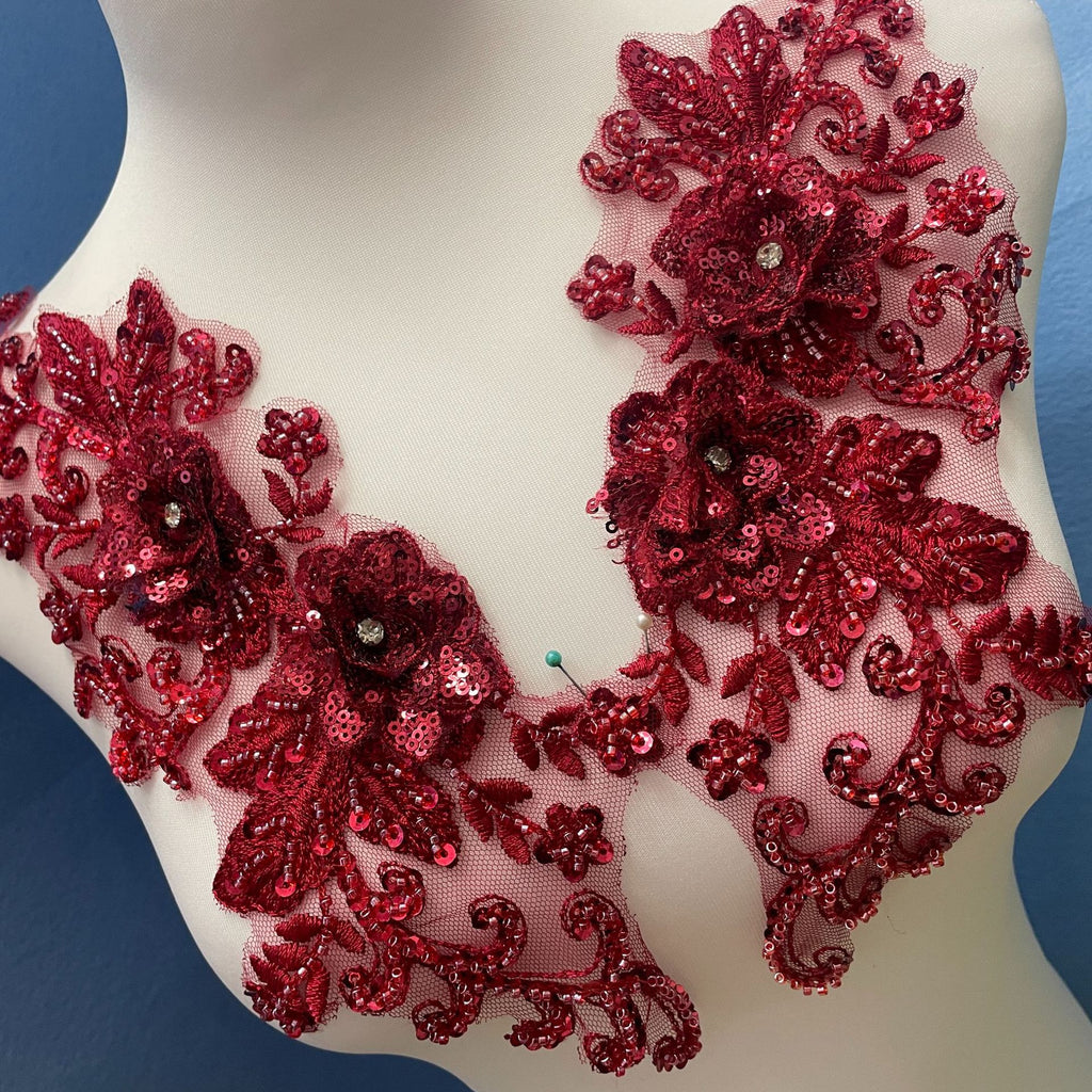 Multi-Color Large Floral Lace Embroidery Hand-Sew DIY Applique Trim - Bridal & Evening Gown Sewing Craft Supplies