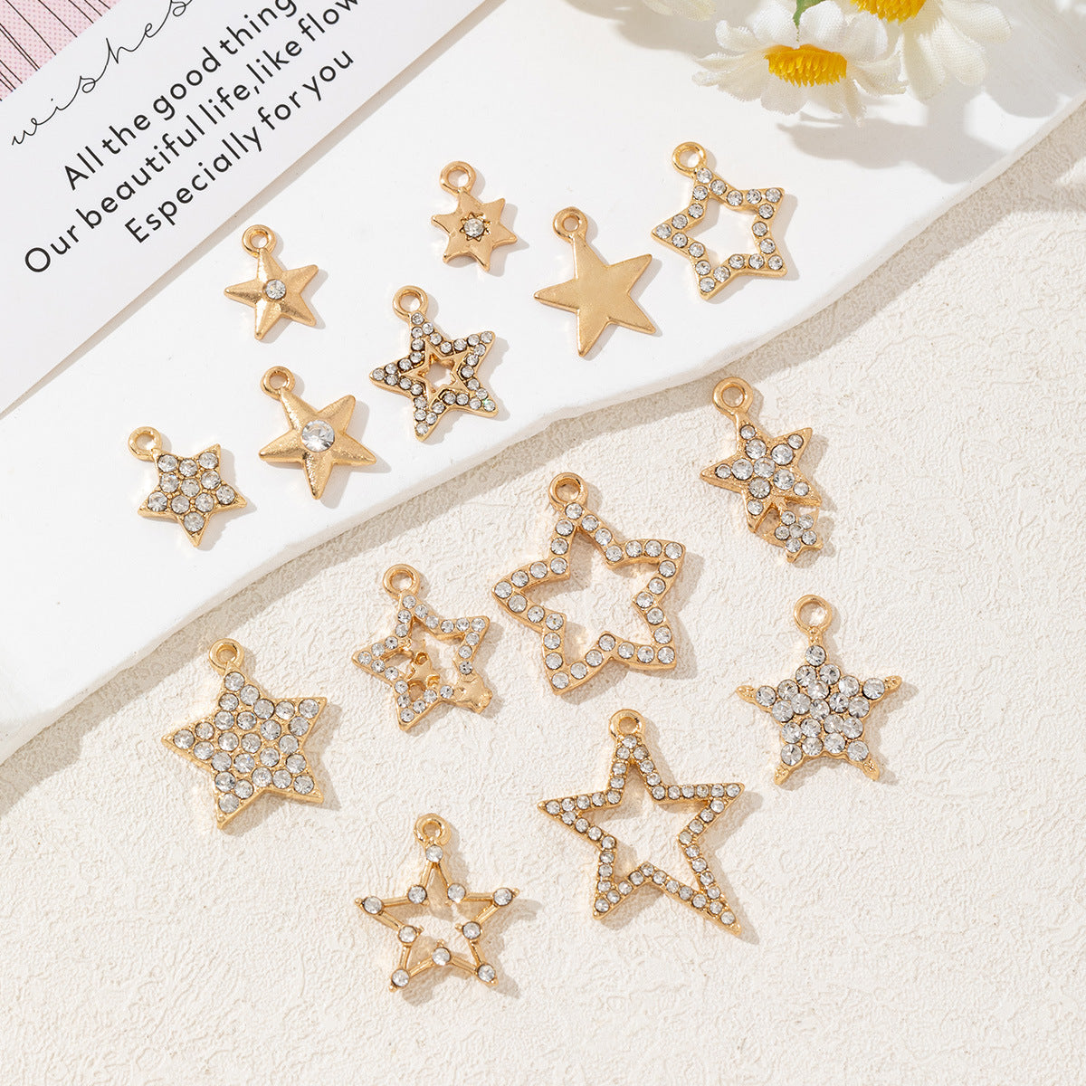 Cross Border Hollow Pentagram Diamond Inlaid Small Pendant Alloy Jewelry Accessories Diy Accessories Pendant Bracelet Clothing Material