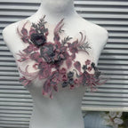 3D Floral Beaded Tulle Applique Patch - Sequin Embroidered DIY Sewing Patch