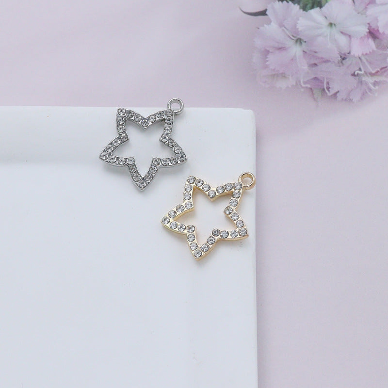 Cross Border Hollow Pentagram Diamond Inlaid Small Pendant Alloy Jewelry Accessories Diy Accessories Pendant Bracelet Clothing Material