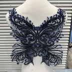 Lace and Sequin Embroidered Appliqué Patch for Front & Back of Wedding Dresses – DIY Decorative Trim with Elegant Lace & Sparkling Sequins for Bridal Gowns, Evening Wear & Custom Sewing Projects