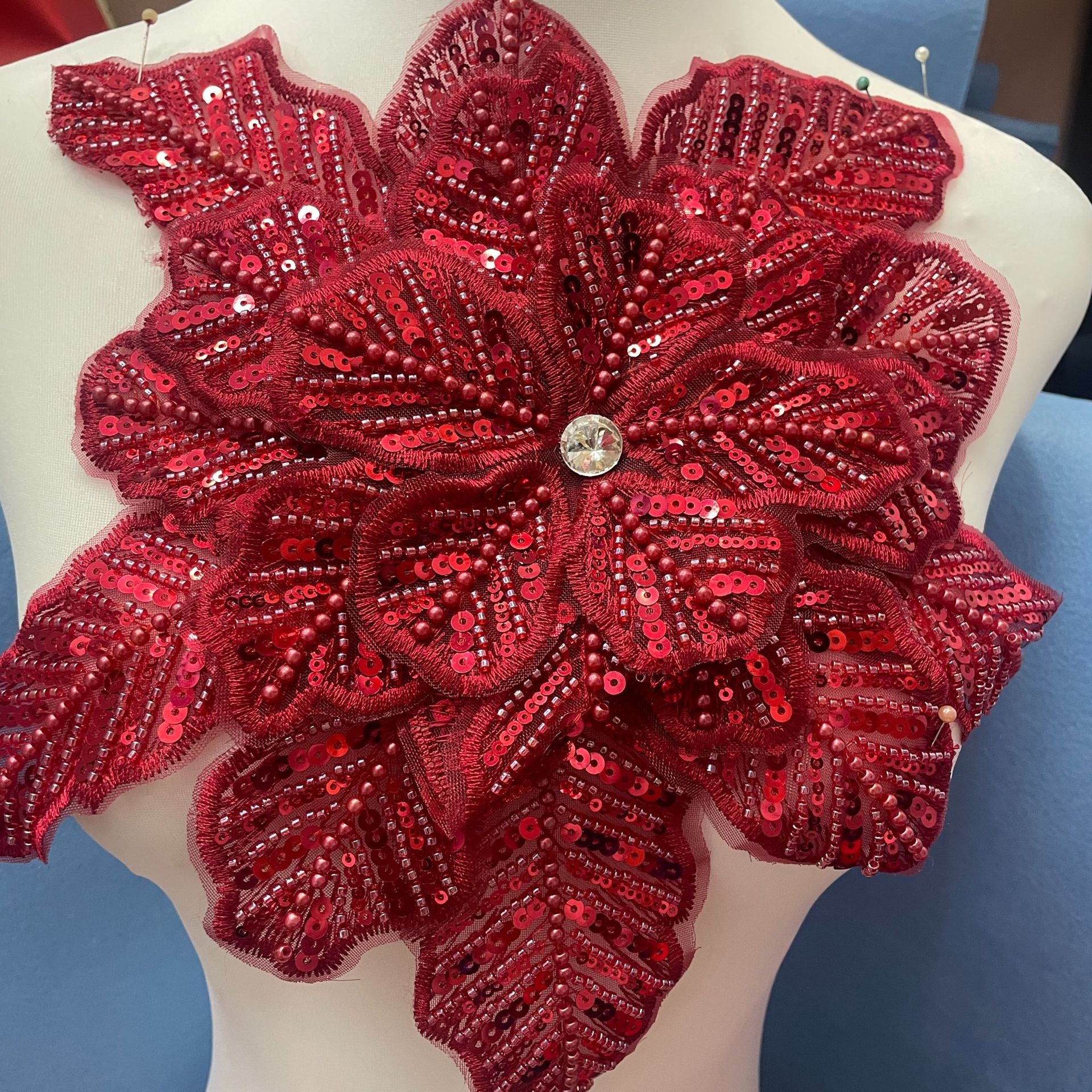 3D Extra-Large Snowflake Appliqué with 4-Layer Stiff Tulle, Fully Beaded & Sequined – Bold DIY Embellishment for Winter Wedding Dresses, Evening Gowns, Festival Costumes & Fashion Craft Projects