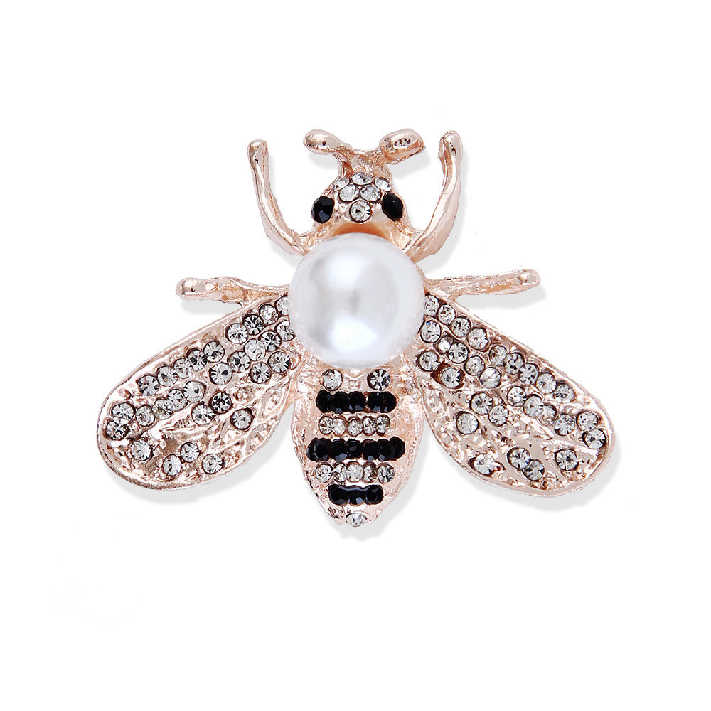 Korean Style 3D Eco-Friendly Alloy Pearl Full-Rhinestone Insect Bee Brooch Pin - Women's Fashion Lapel Accessory