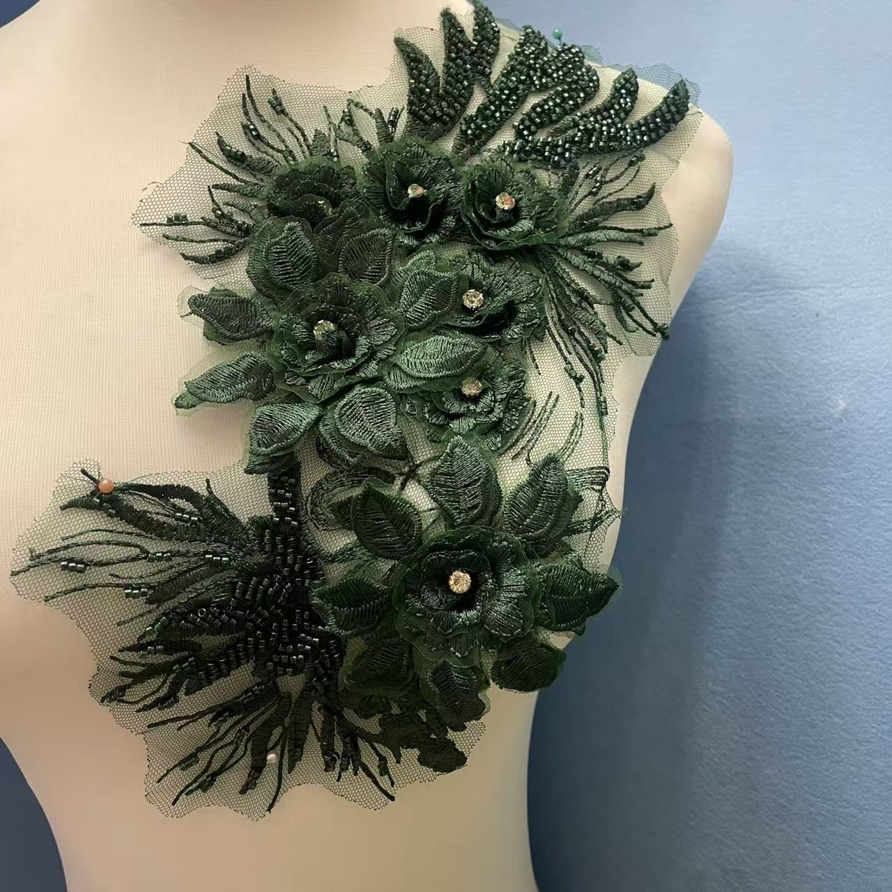 Multicolor Lace Trim with Embroidered Flowers, Beading & Crystal Glass Rhinestones – Sparkling DIY Appliqué for Wedding Dresses, Evening Gowns, Stage Costumes & Fashion Embellishment