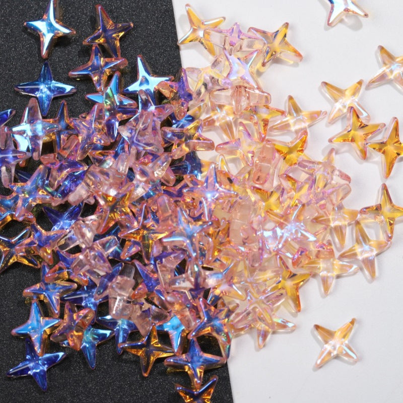 K9 Glass Mocha Aurora 4-Point Star Rhinestones – Flat-Back Iridescent Gems for Nail Art & Phone Charms