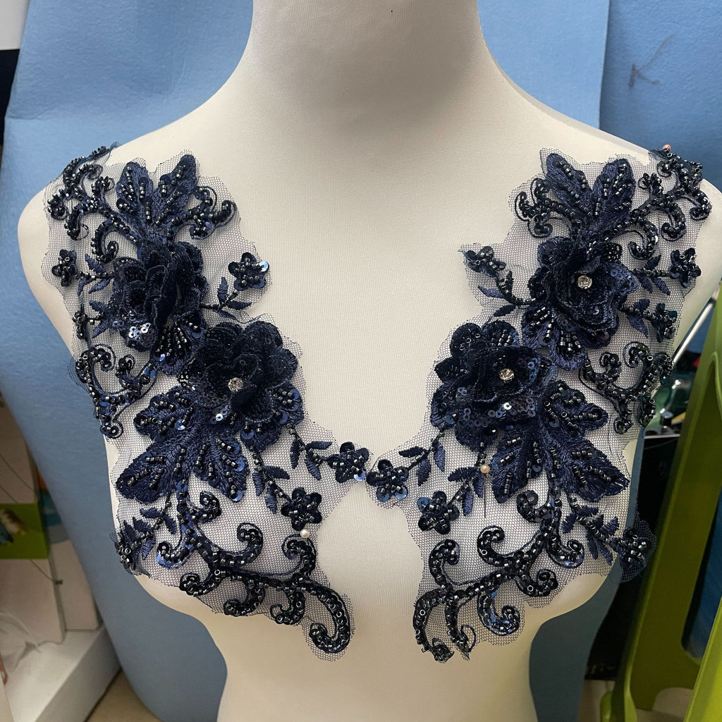 Large Multi-Color Floral Lace Applique - Hand-Sew Bridal & Gown Embroidery Trim