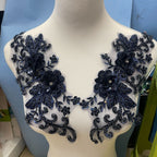 Large Multi-Color Floral Lace Applique - Hand-Sew Bridal & Gown Embroidery Trim