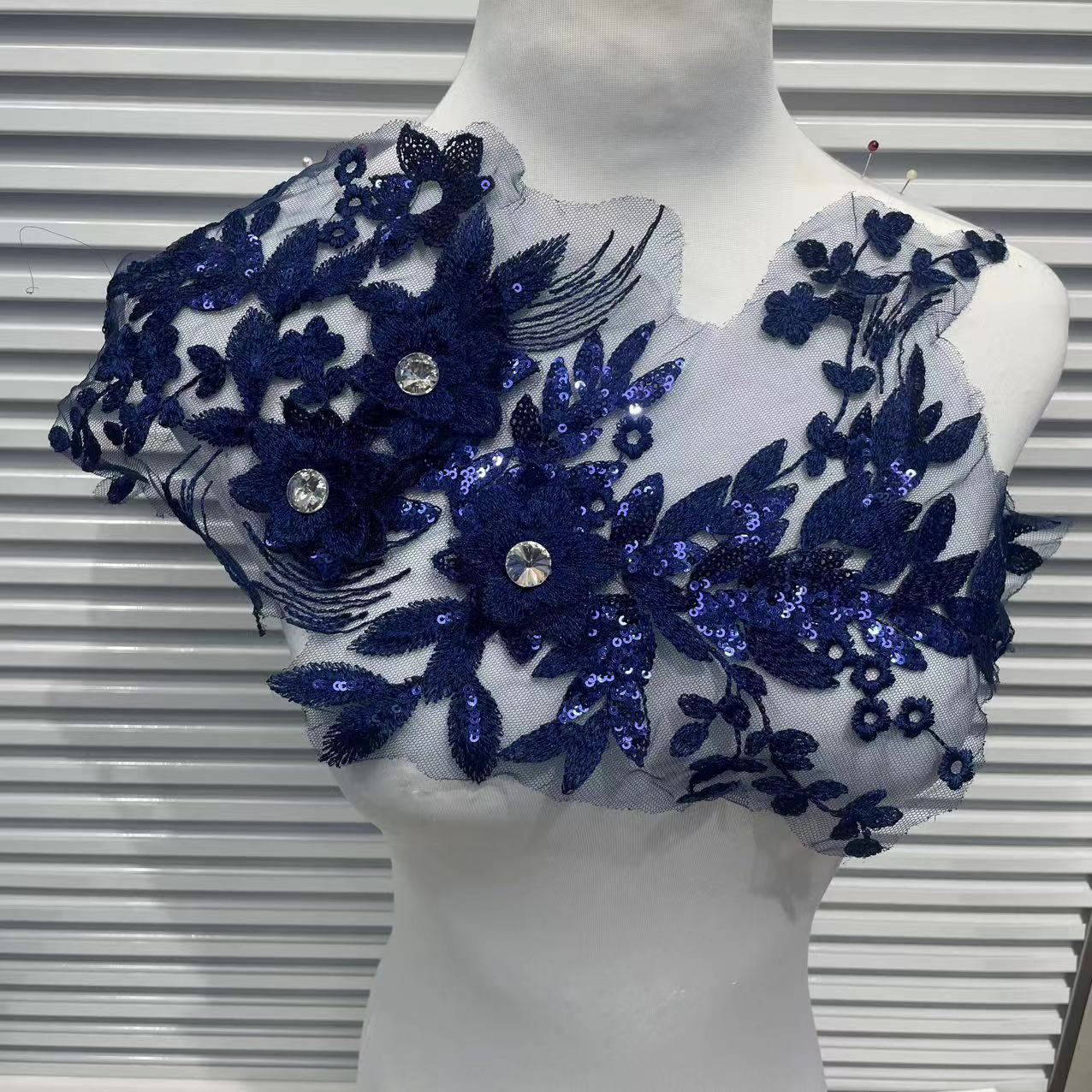 Multicolor Lace Trim with Embroidered Flowers, Crystal Glass Rhinestones & Beading – Sparkling DIY Appliqué for Wedding Dresses, Evening Gowns, Stage Costumes & Fashion Sewing Projects