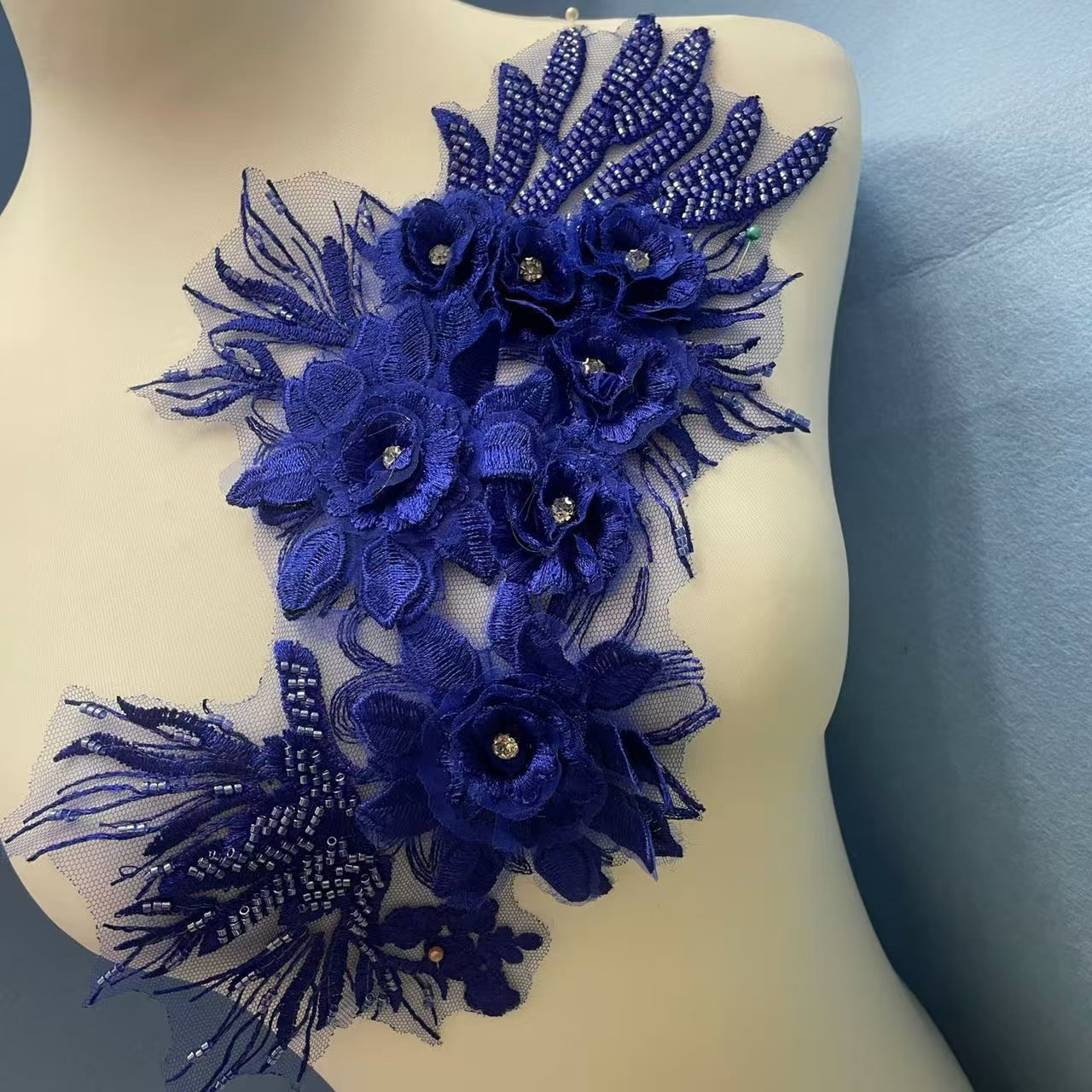 Multicolor Lace Trim with Embroidered Flowers, Beading & Crystal Glass Rhinestones – Sparkling DIY Appliqué for Wedding Dresses, Evening Gowns, Stage Costumes & Fashion Embellishment