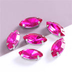 White Gold Plated Marquise Pointed-Back Rhinestones with Holes for Sewing