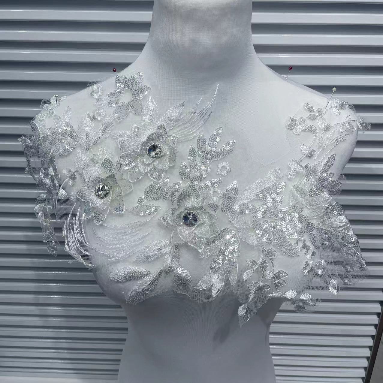 Multicolor Lace Trim with Embroidered Flowers, Crystal Glass Rhinestones & Beading – Sparkling DIY Appliqué for Wedding Dresses, Evening Gowns, Stage Costumes & Fashion Sewing Projects