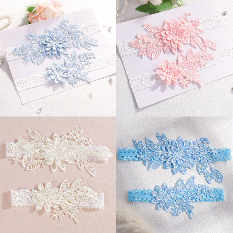 Bridal Garter Set, Light Blue 3d Flower Lace Garter Belt, Stretch Elastic Non-slip Wedding Garter For Bride
