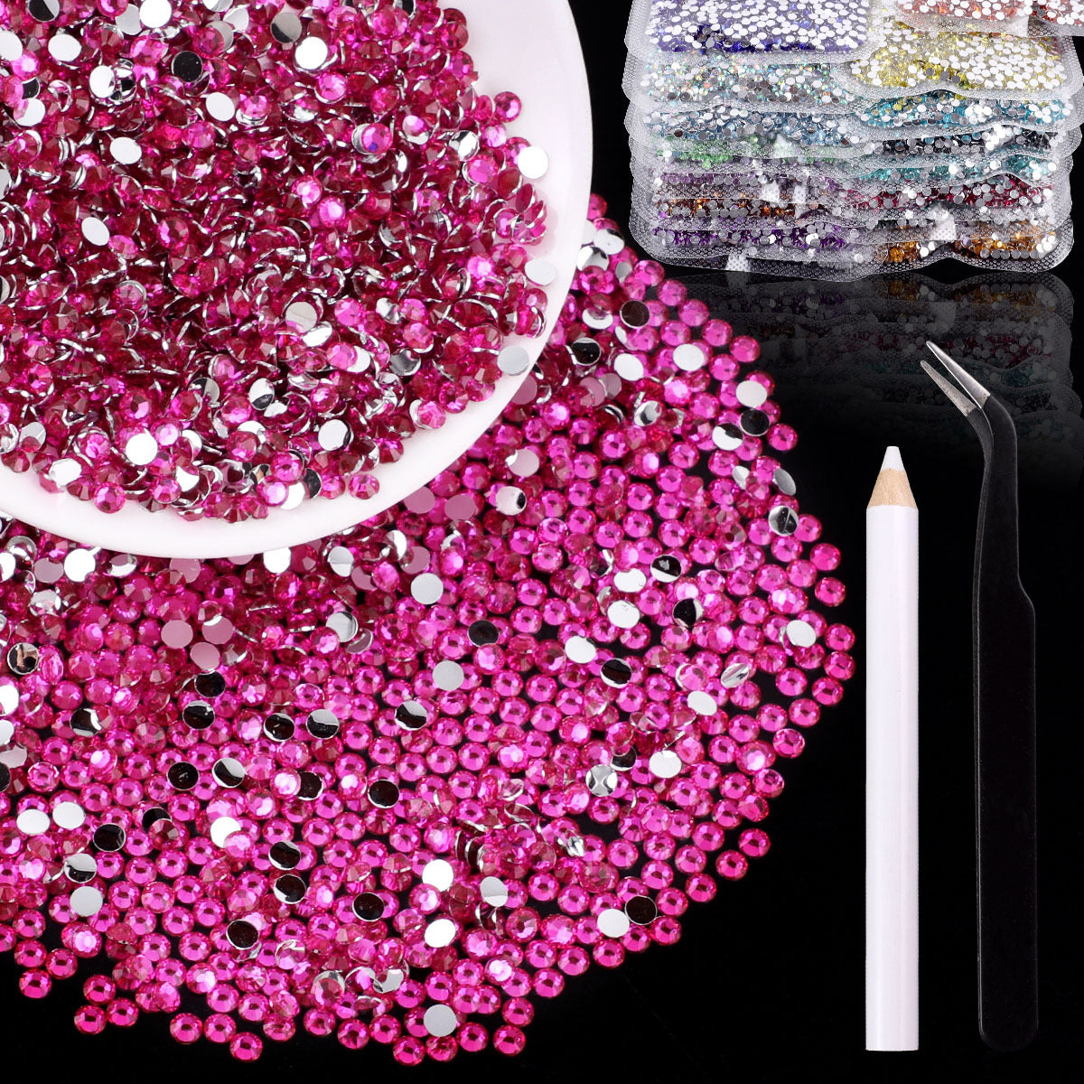 Bling Flashing White Flat Resin Rhinestones, Full Pack Solid Color Transparent Round Drills for Nail Art Decorations, Wedding Dress & Apparel Accessories