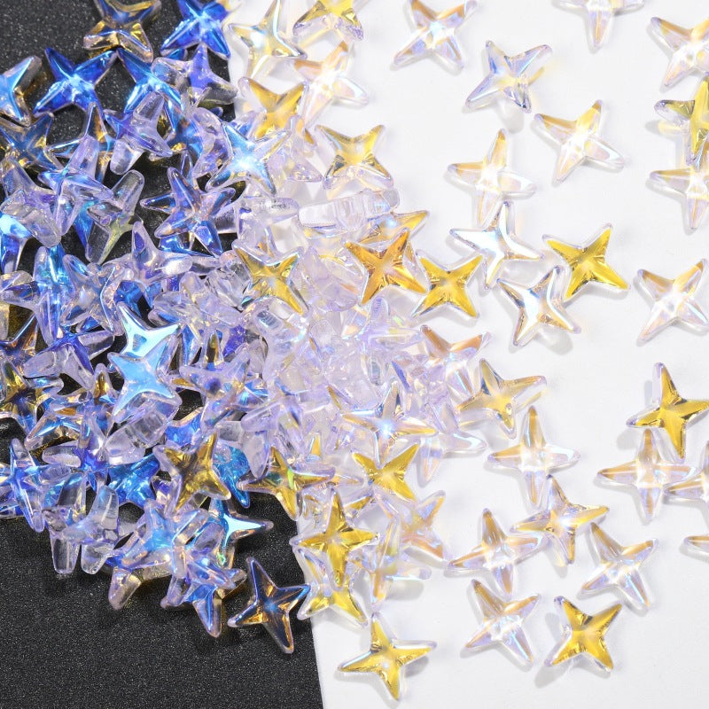 K9 Glass Mocha Aurora 4-Point Star Rhinestones – Flat-Back Iridescent Gems for Nail Art & Phone Charms