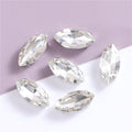 White Gold Plated Marquise Pointed-Back Rhinestones with Holes for Sewing