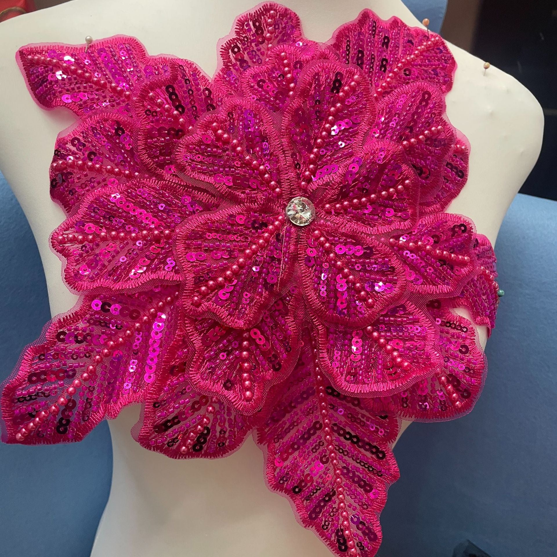 3D Extra-Large Snowflake Appliqué with 4-Layer Stiff Tulle, Fully Beaded & Sequined – Bold DIY Embellishment for Winter Wedding Dresses, Evening Gowns, Festival Costumes & Fashion Craft Projects