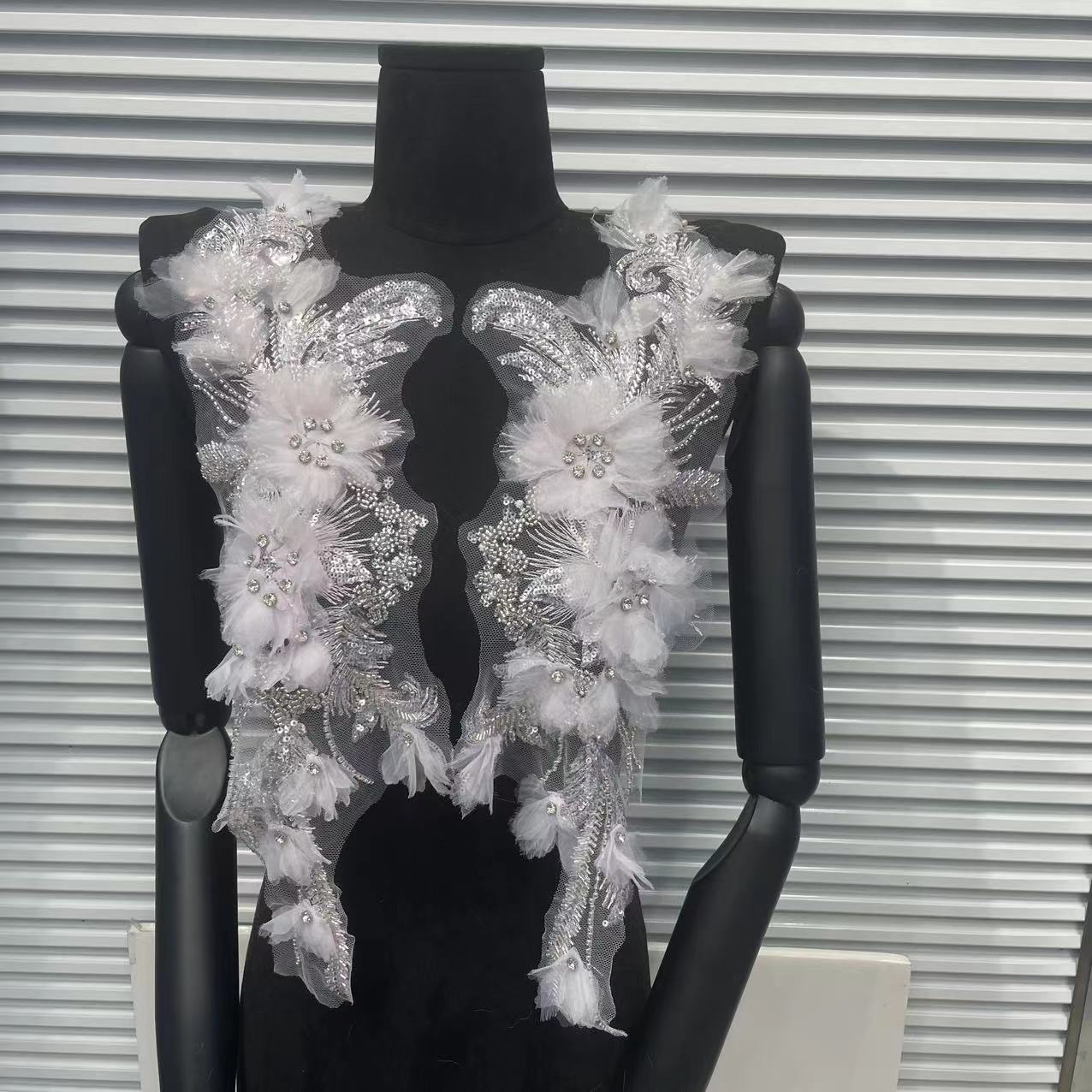 Ultra-Embellished Beaded 3D Floral Sleeve Appliqué – Ethereal DIY Trim for Evening Gowns, Stage Costumes & Bridal Fashion Accessories