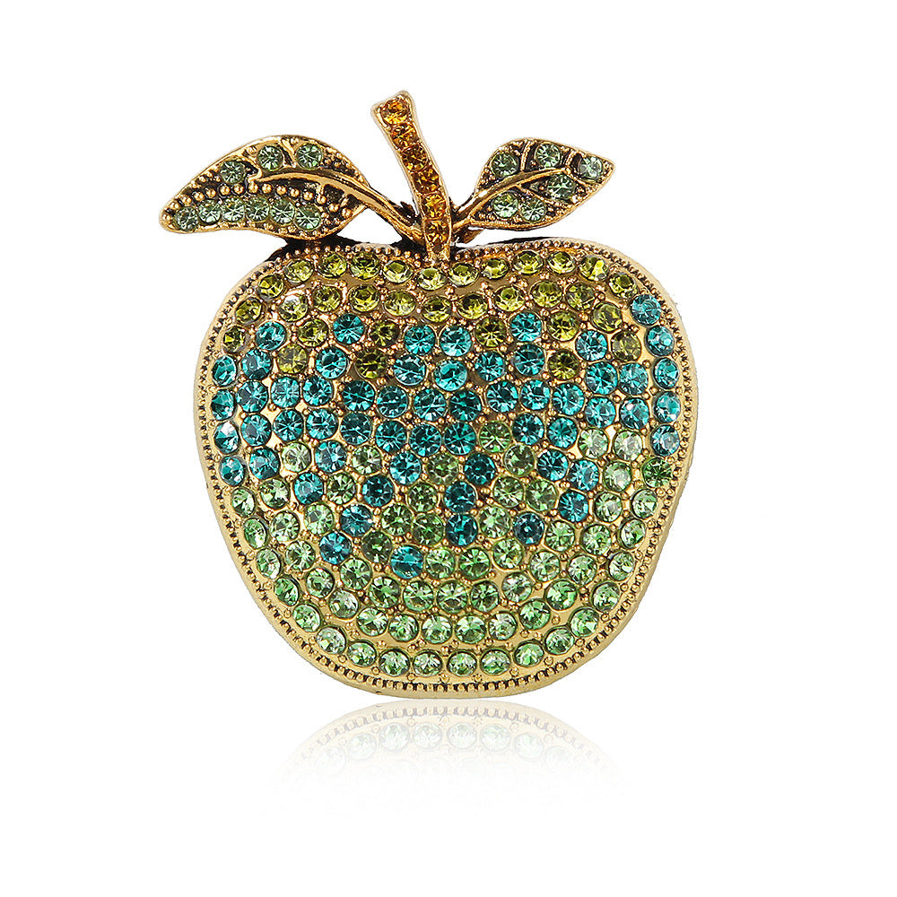 Eco-friendly Full Diamond Gradient Christmas Eve Apple Brooch Design Fruit Pin Fashion Coat Flower Accessory