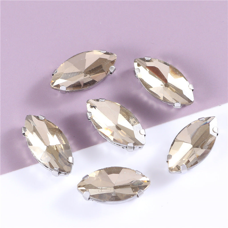 White Gold Plated Marquise Pointed-Back Rhinestones with Holes for Sewing
