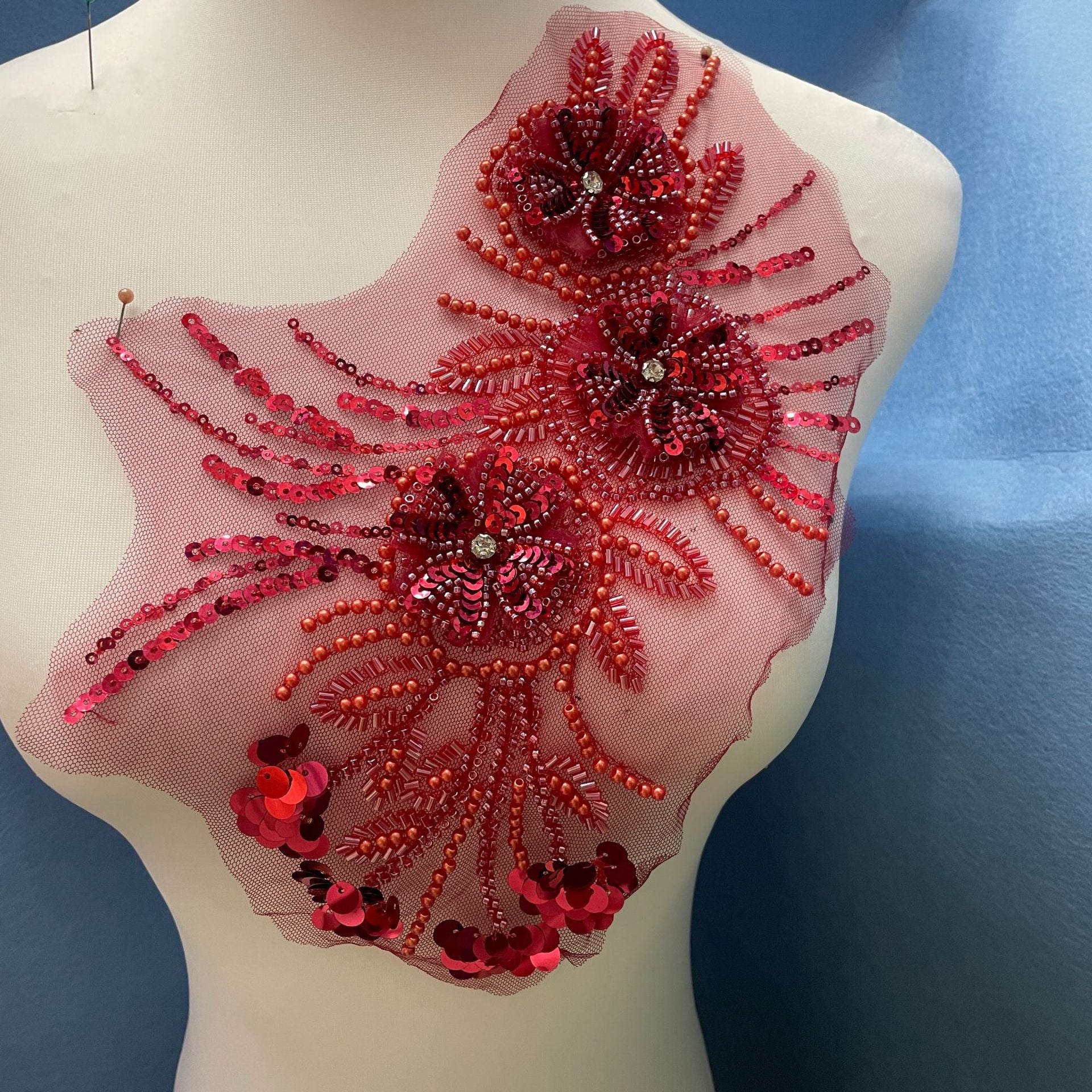 Multicolor Lace Trim with Embroidered Flowers, Sequins & Tube Beads – Heavy Beaded DIY Appliqué for Wedding Dresses, Evening Gowns, Stage Costumes & Bridal Fashion Sewing Projects