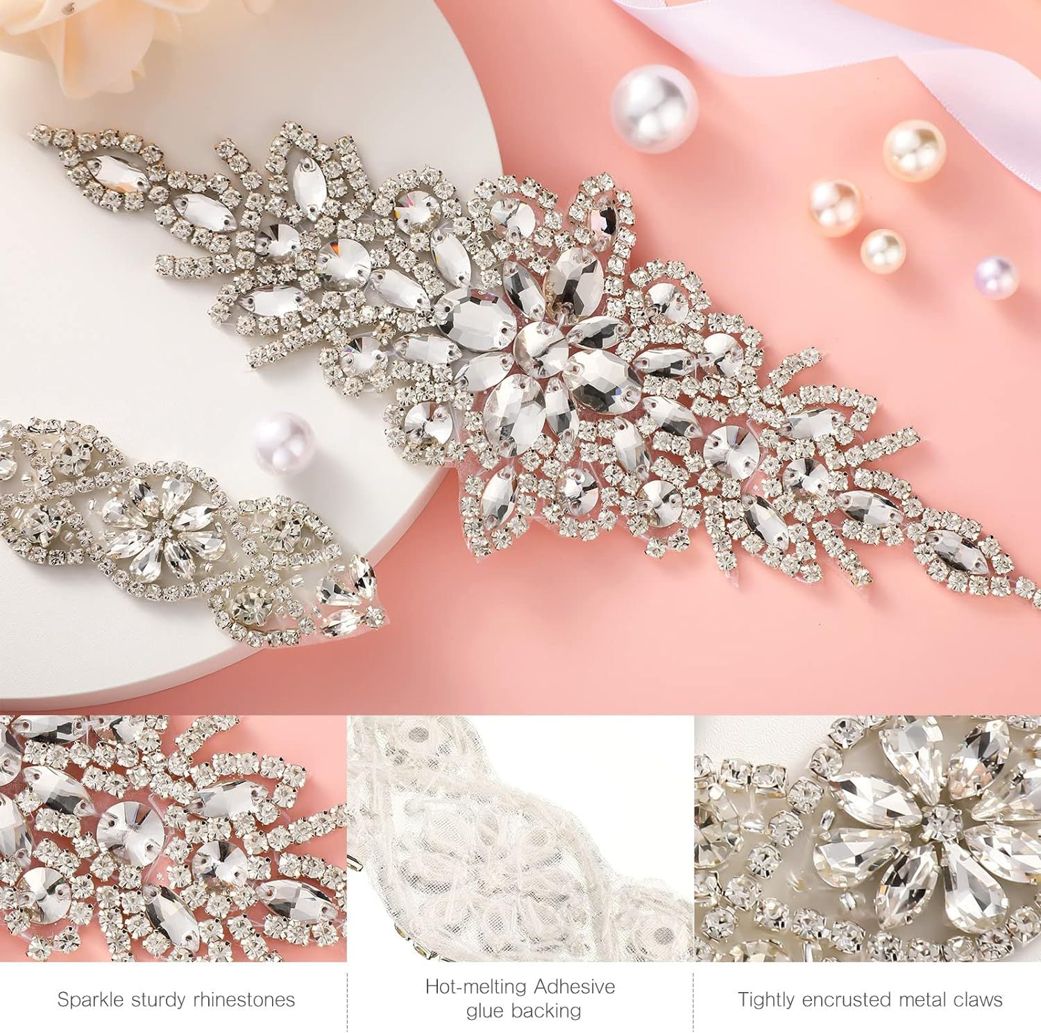 9 Pcs Rhinestone Applique Patches with Back Glue, Sparkling Iron-on Gems for Dancewear, Performance Costumes, Ice Skating Dress, Garment Embellishment
