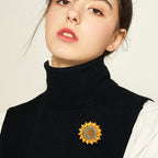 Women's Eco Alloy Enamel Sunflower Brooch - Crystal Rhinestone Flower Pin, Fashion Botanical Accessory
