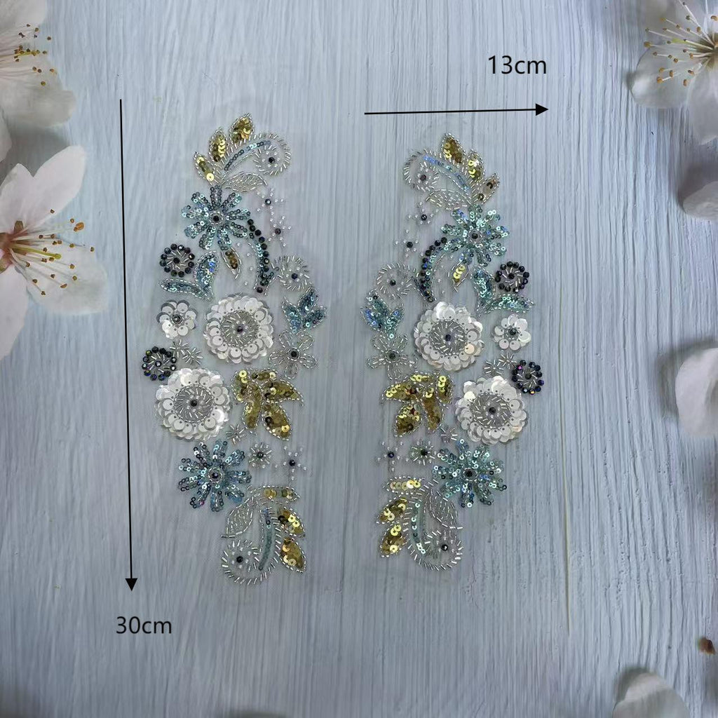 Heavy - Duty Appliqué Embroidered Collar Flower with Beading - 3D Beaded Embroidery for Wedding Dress DIY, Hot - Selling Accessory