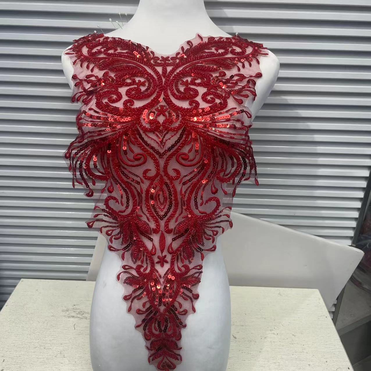 Heavy Embellished Lace & Sequin Appliqué for Front & Back of Wedding Dresses – DIY Decorative Trim with Intricate Embroidery for Bridal Gowns & Evening Wear