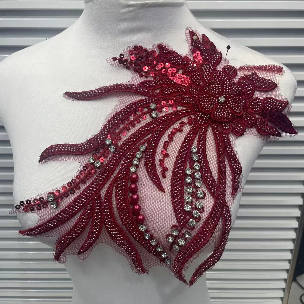 Lace Embroidery with Sequins Trim - Exquisite DIY Accessories for Wedding Dresses, Evening Gowns & Cheongsams