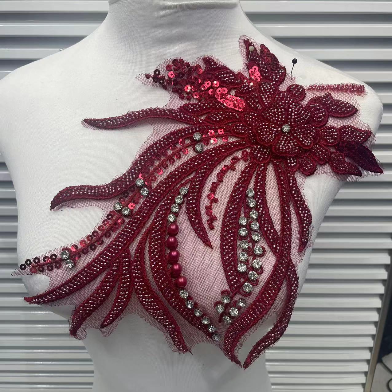 Lace Embroidery with Sequins Trim - Exquisite DIY Accessories for Wedding Dresses, Evening Gowns & Cheongsams