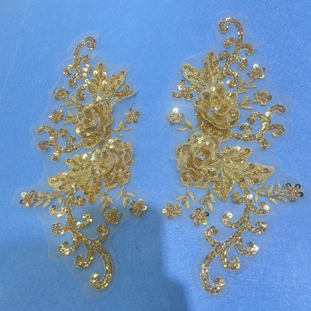 Large Multi-Color Floral Lace Applique - Hand-Sew Bridal & Gown Embroidery Trim