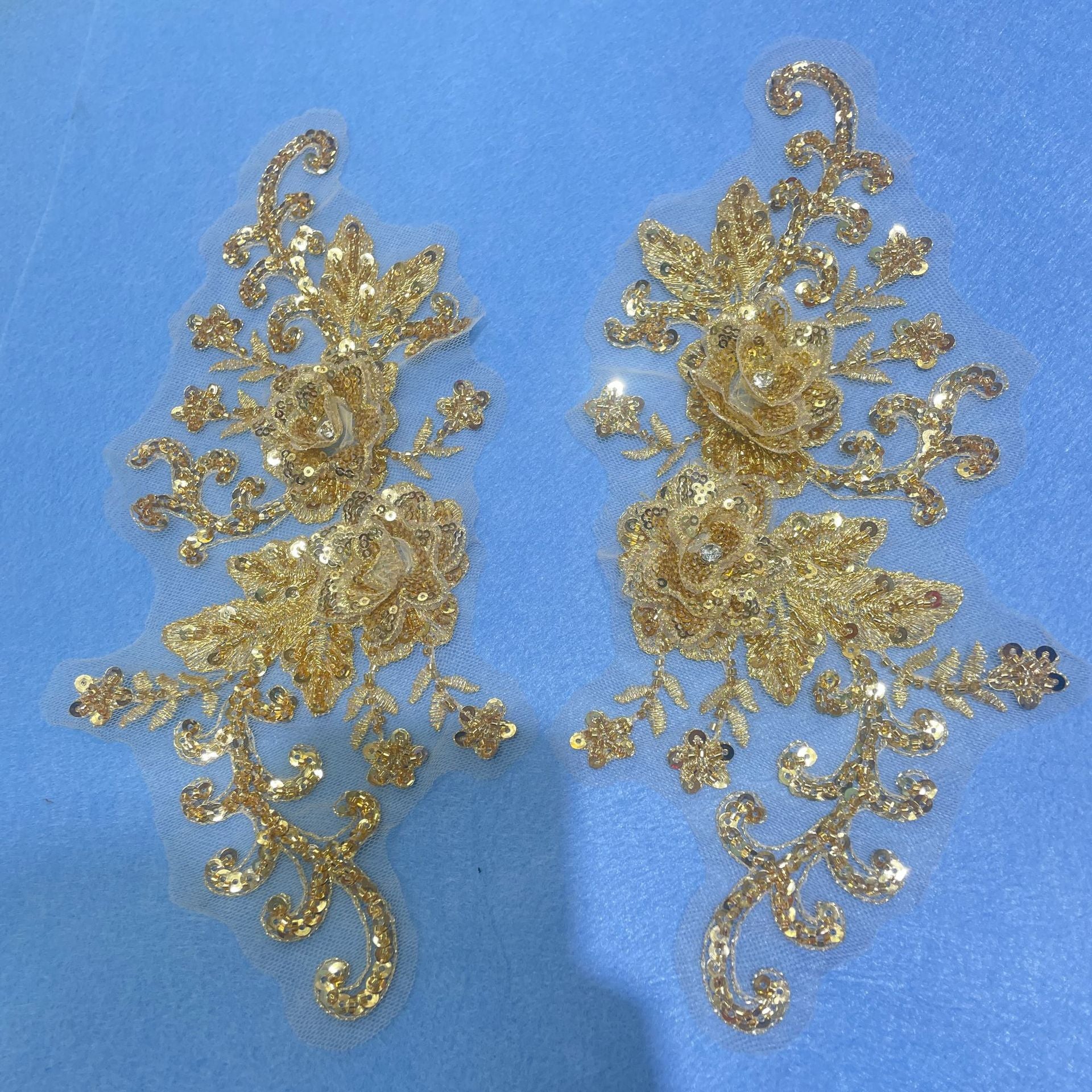 Multi-Color Large Floral Lace Embroidery Hand-Sew DIY Applique Trim - Bridal & Evening Gown Sewing Craft Supplies