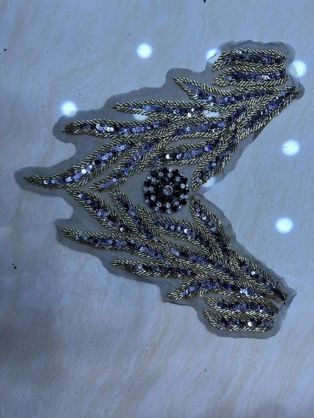 Multicolor Hand-Beading Lace Trim with Crystal Glass Rhinestones & Seed Beads – Embellished DIY Appliqué for Wedding Dresses, Evening Gowns, Qipao & Bridal Fashion Sewing Projects