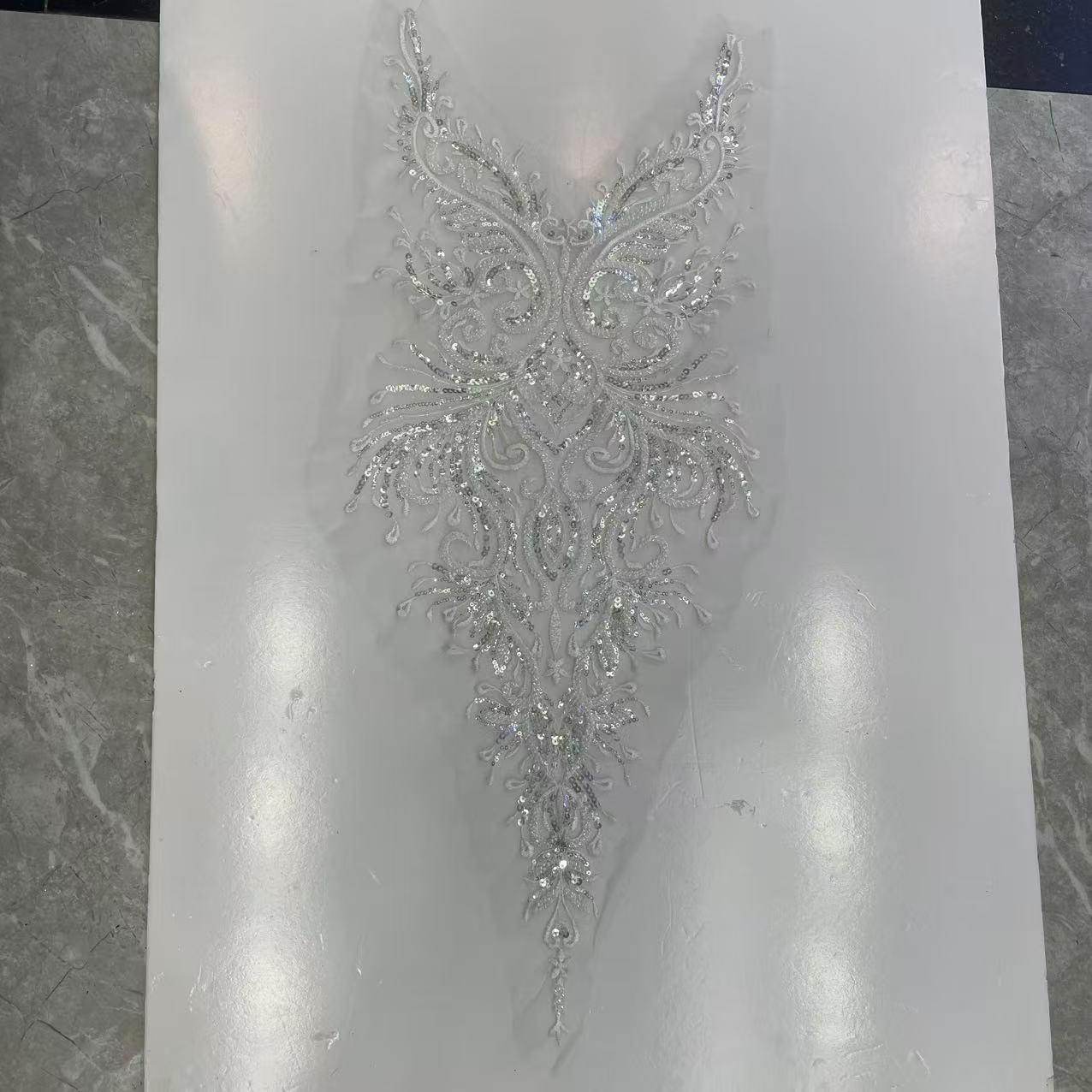 Heavy Embellished Lace & Sequin Appliqué for Front & Back of Wedding Dresses – DIY Decorative Trim with Intricate Embroidery for Bridal Gowns & Evening Wear