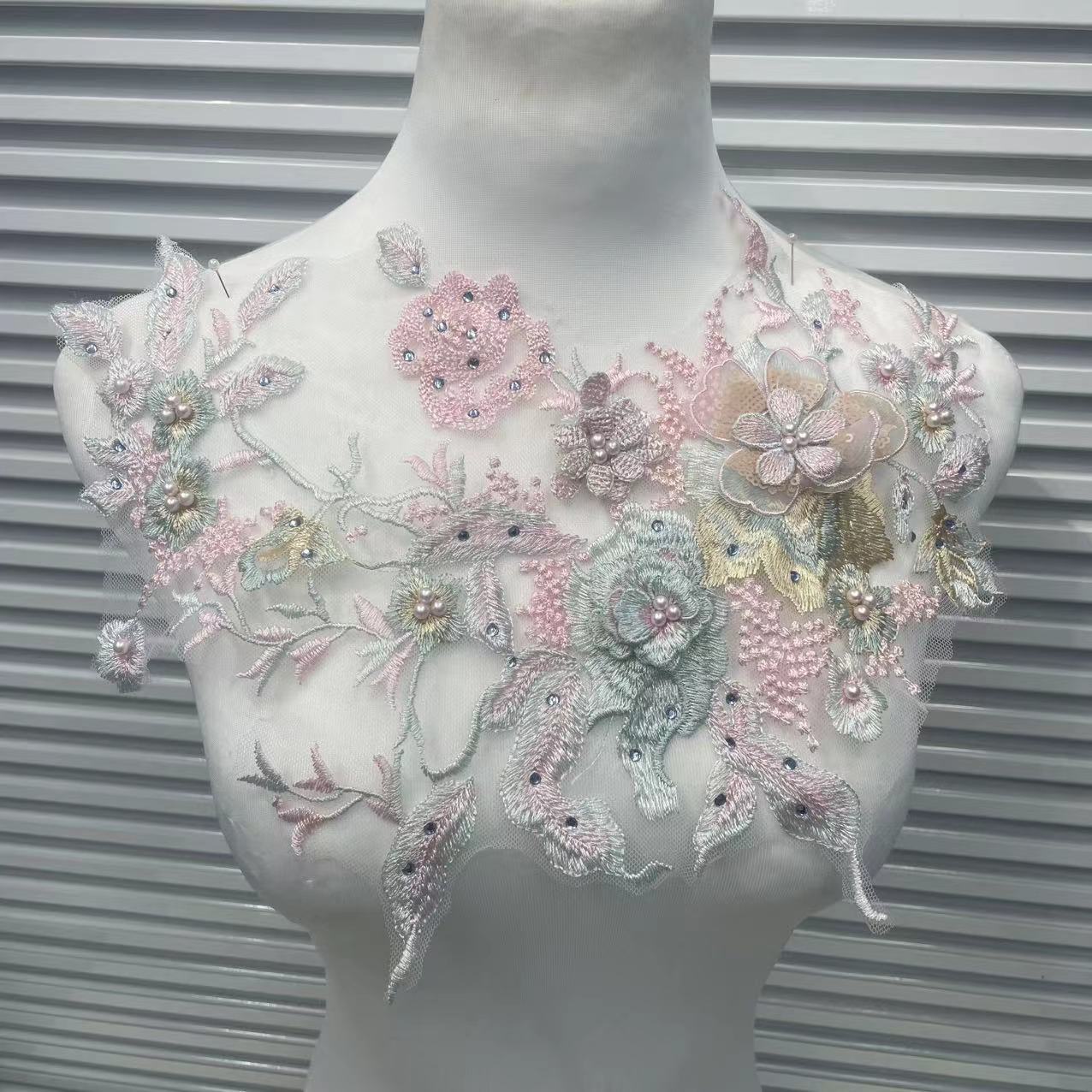 Colorful 3D Beaded Rhinestone Embroidered Lace Applique Patch - DIY Dressmaking Sewing Craft Supplies for Evening Gowns & Costumes