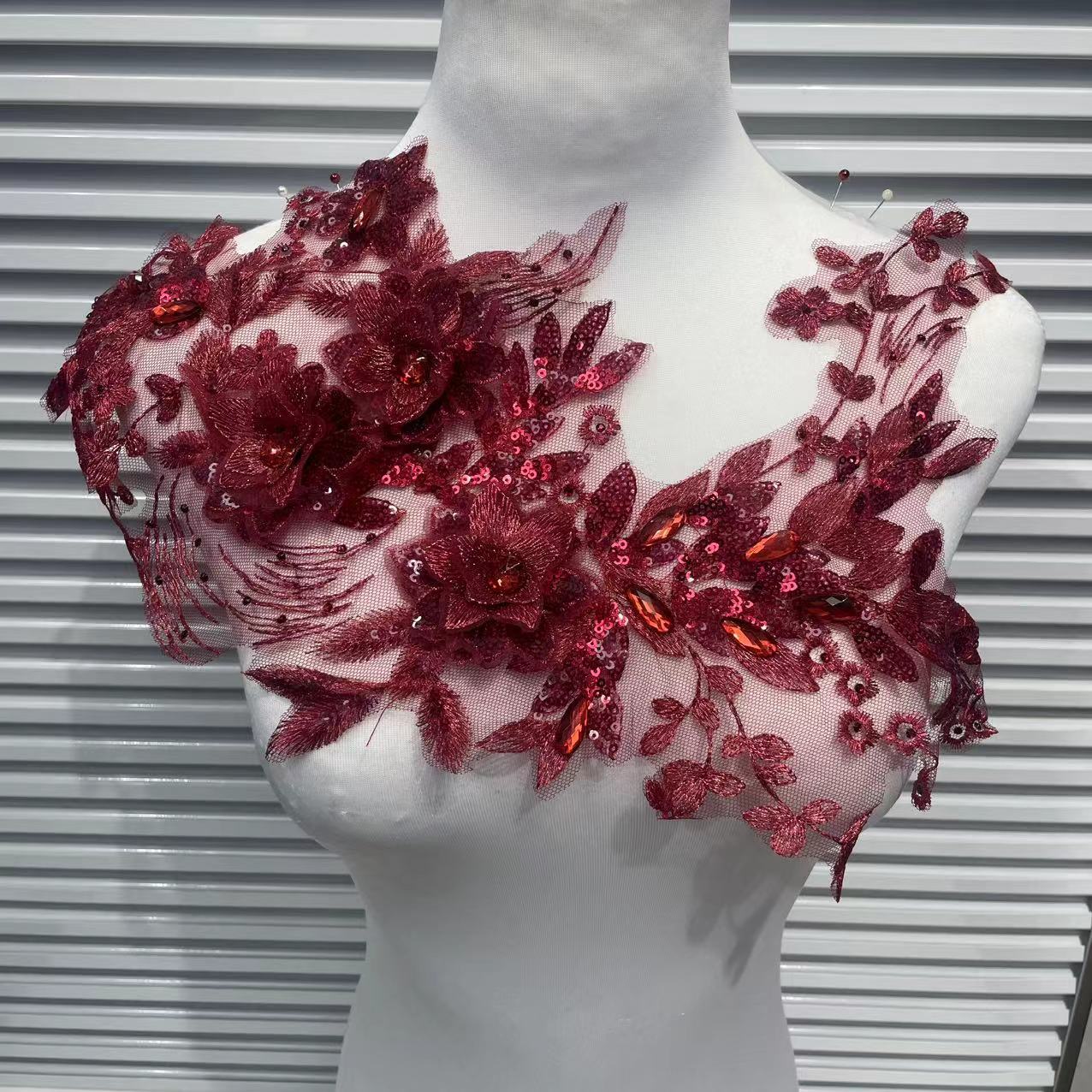 Multicolor Lace Trim with Embroidered Flowers, Crystal Glass Rhinestones & Beading – Sparkling DIY Appliqué for Wedding Dresses, Evening Gowns, Stage Costumes & Fashion Sewing Projects