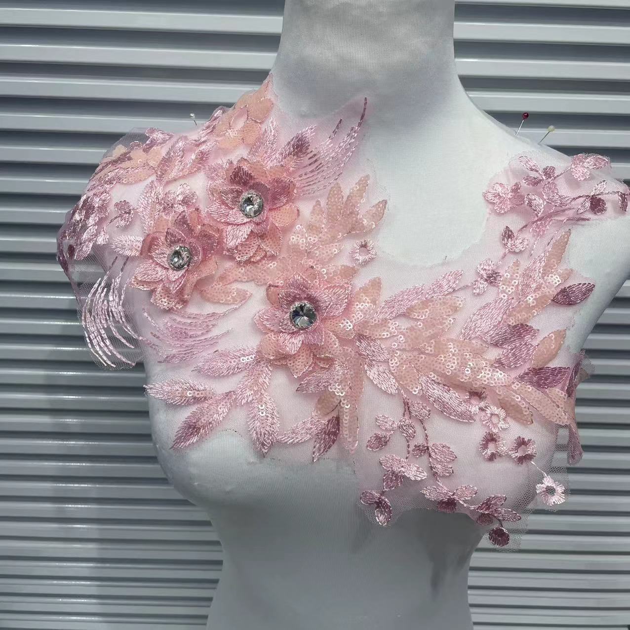 Multicolor Lace Trim with Embroidered Flowers, Crystal Glass Rhinestones & Beading – Sparkling DIY Appliqué for Wedding Dresses, Evening Gowns, Stage Costumes & Fashion Sewing Projects