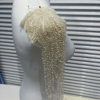 Elegant Vintage Bridal Shoulder Applique, Heavy Embroidery Patch with Crystal Pearl Beads Fringe for Wedding Gown, Prom Dress, Pageant Costume