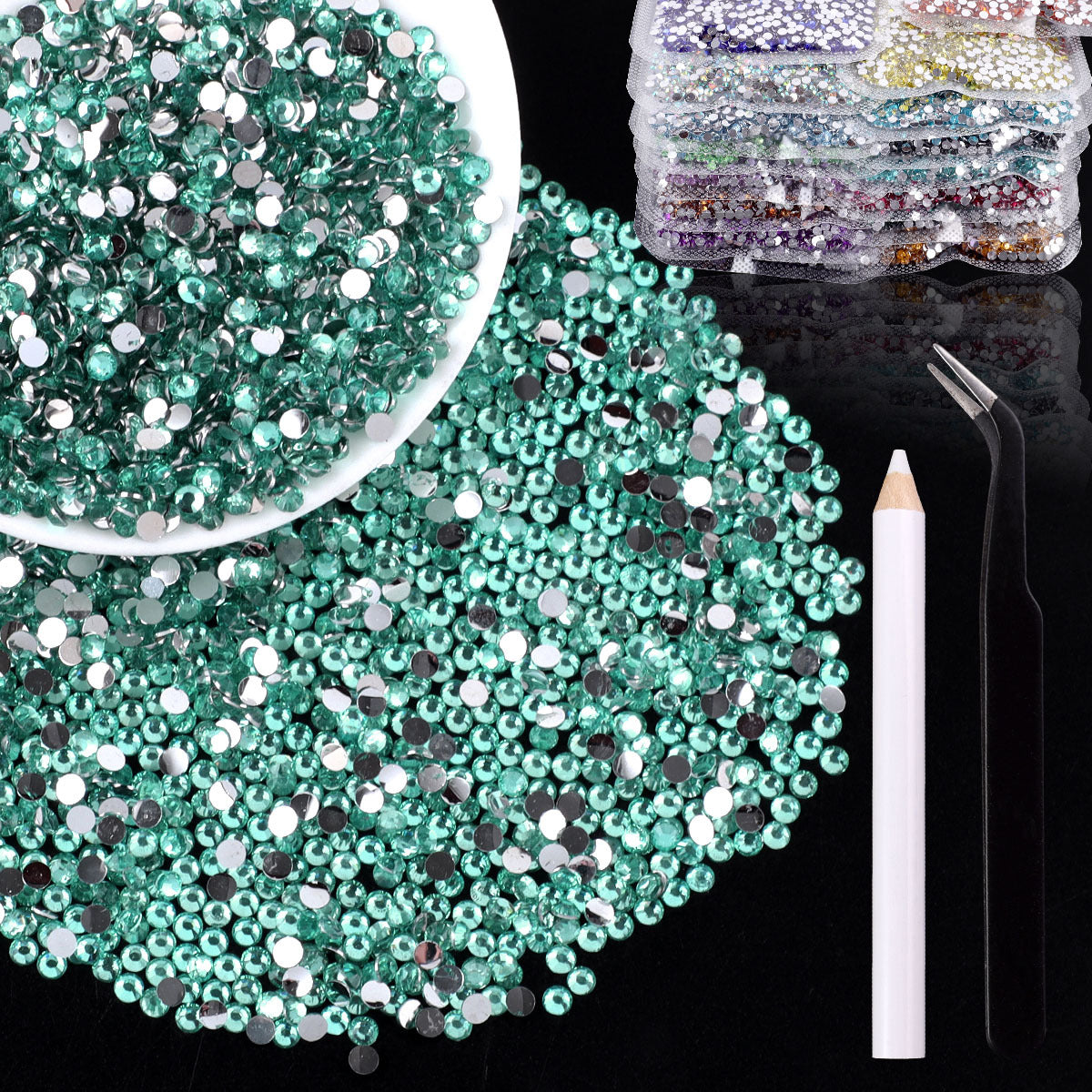 Bling Flashing White Flat Resin Rhinestones, Full Pack Solid Color Transparent Round Drills for Nail Art Decorations, Wedding Dress & Apparel Accessories
