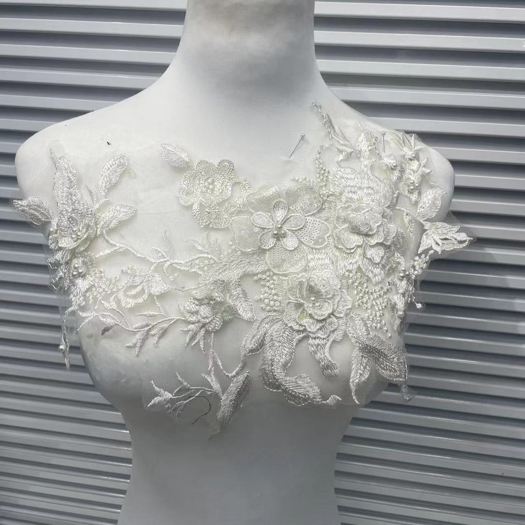 Colorful 3D Beaded Rhinestone Embroidered Lace Applique Patch - DIY Dressmaking Sewing Craft Supplies for Evening Gowns & Costumes