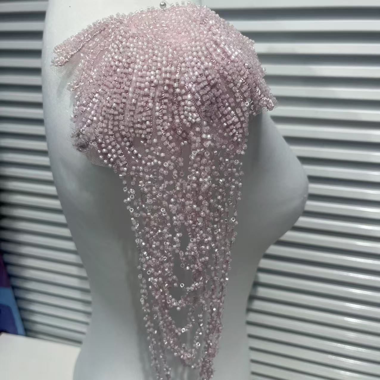 Elegant Vintage Bridal Shoulder Applique, Heavy Embroidery Patch with Crystal Pearl Beads Fringe for Wedding Gown, Prom Dress, Pageant Costume