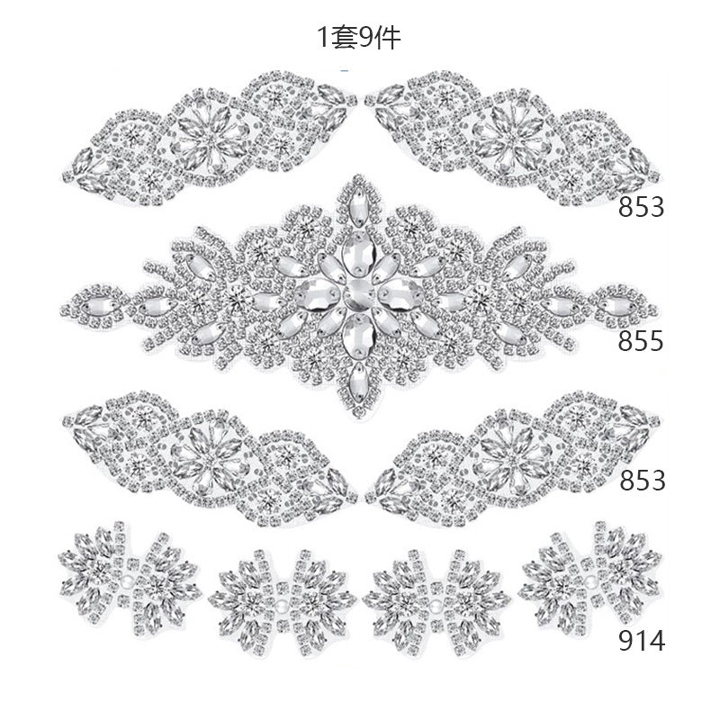 9 Pcs Rhinestone Applique Patches with Back Glue, Sparkling Iron-on Gems for Dancewear, Performance Costumes, Ice Skating Dress, Garment Embellishment