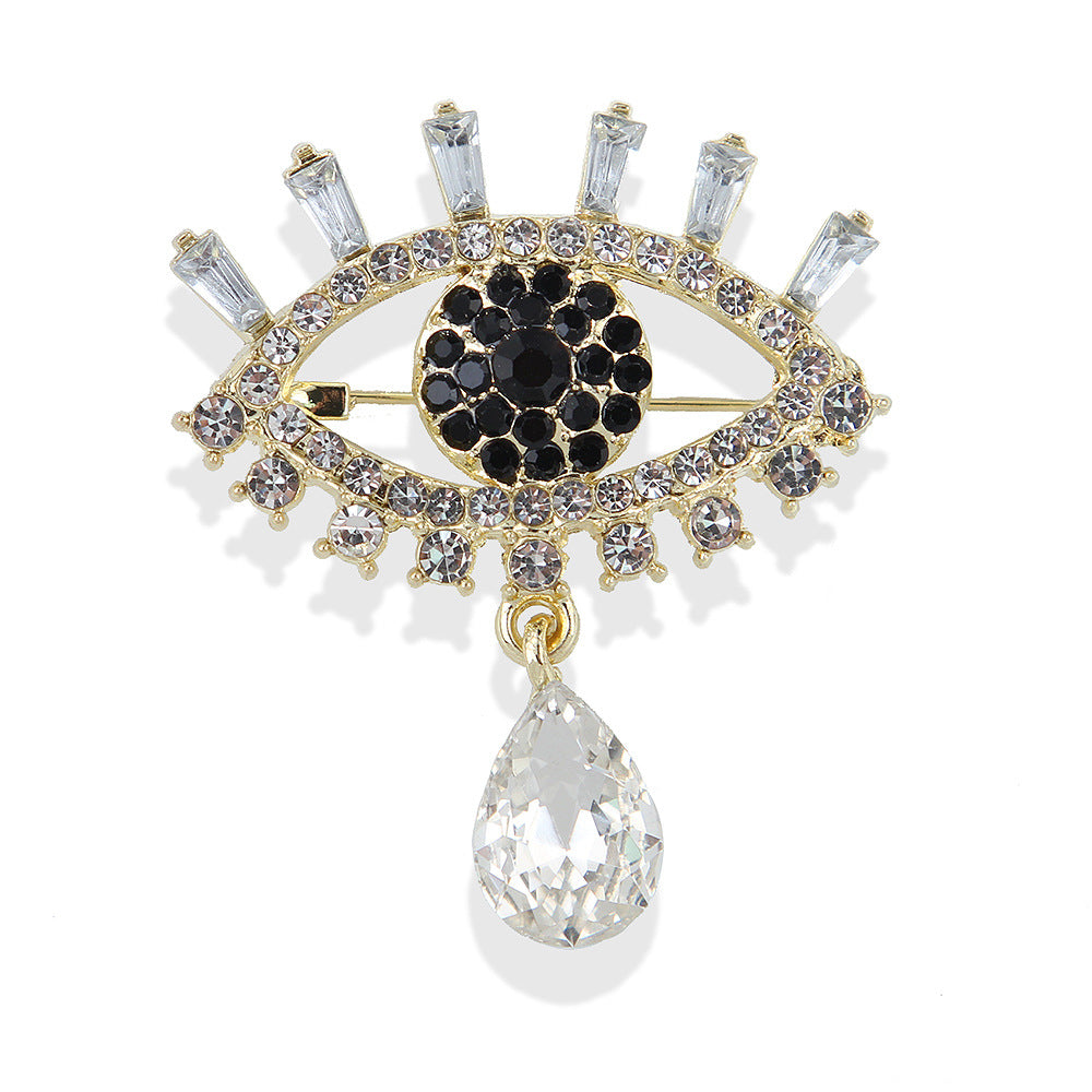 Korean Style Fashionable Crystal Teardrop Glasses with Diamond-Accented Alloy Brooch Pin Corsage for Men's & Women's Apparel Accessories (Eye-Themed)