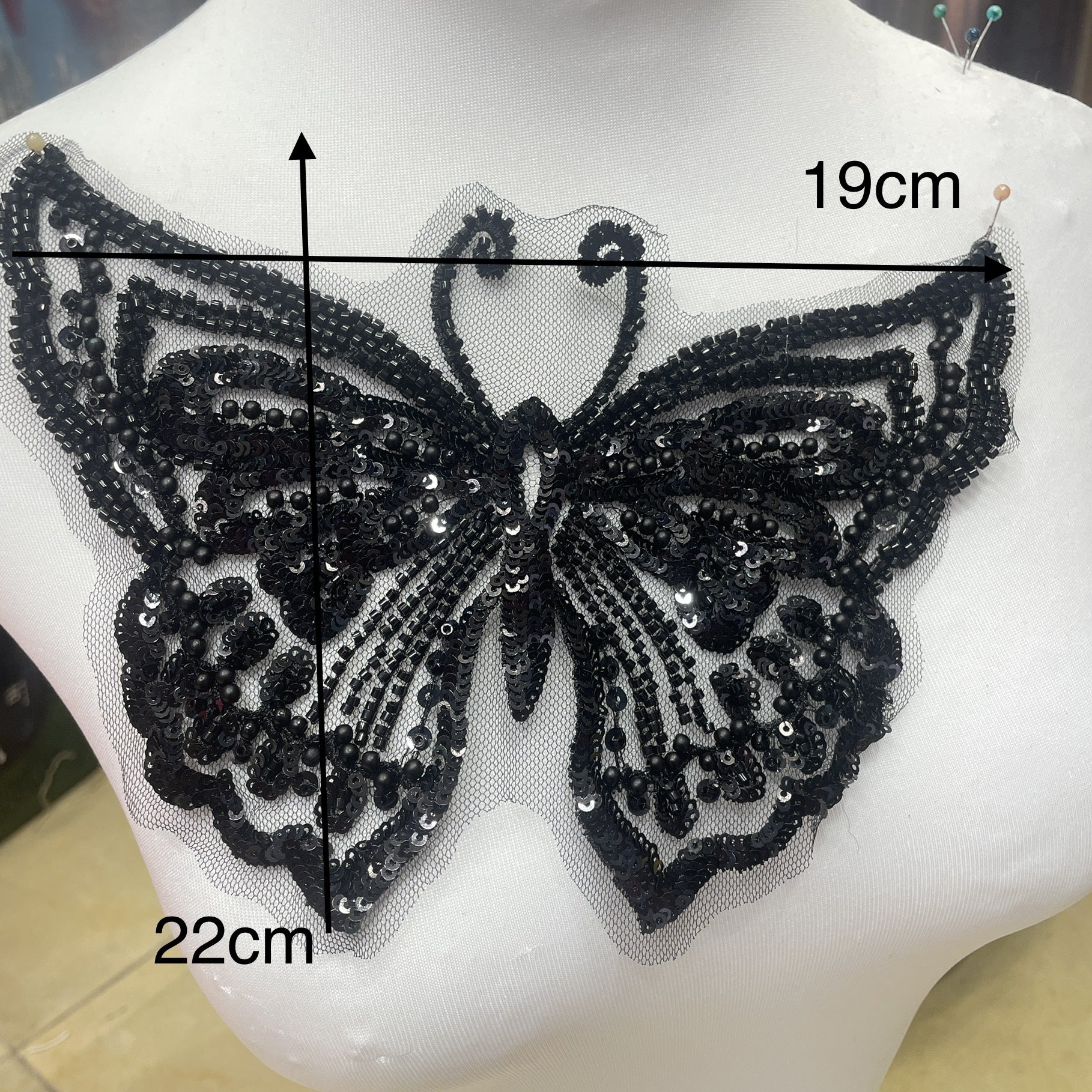 Machine-Embroidered Beaded Sequin Butterfly Collar Applique - 3D Floral Lace Neck Patch for Bridal Gown & Evening Dress DIY Decor