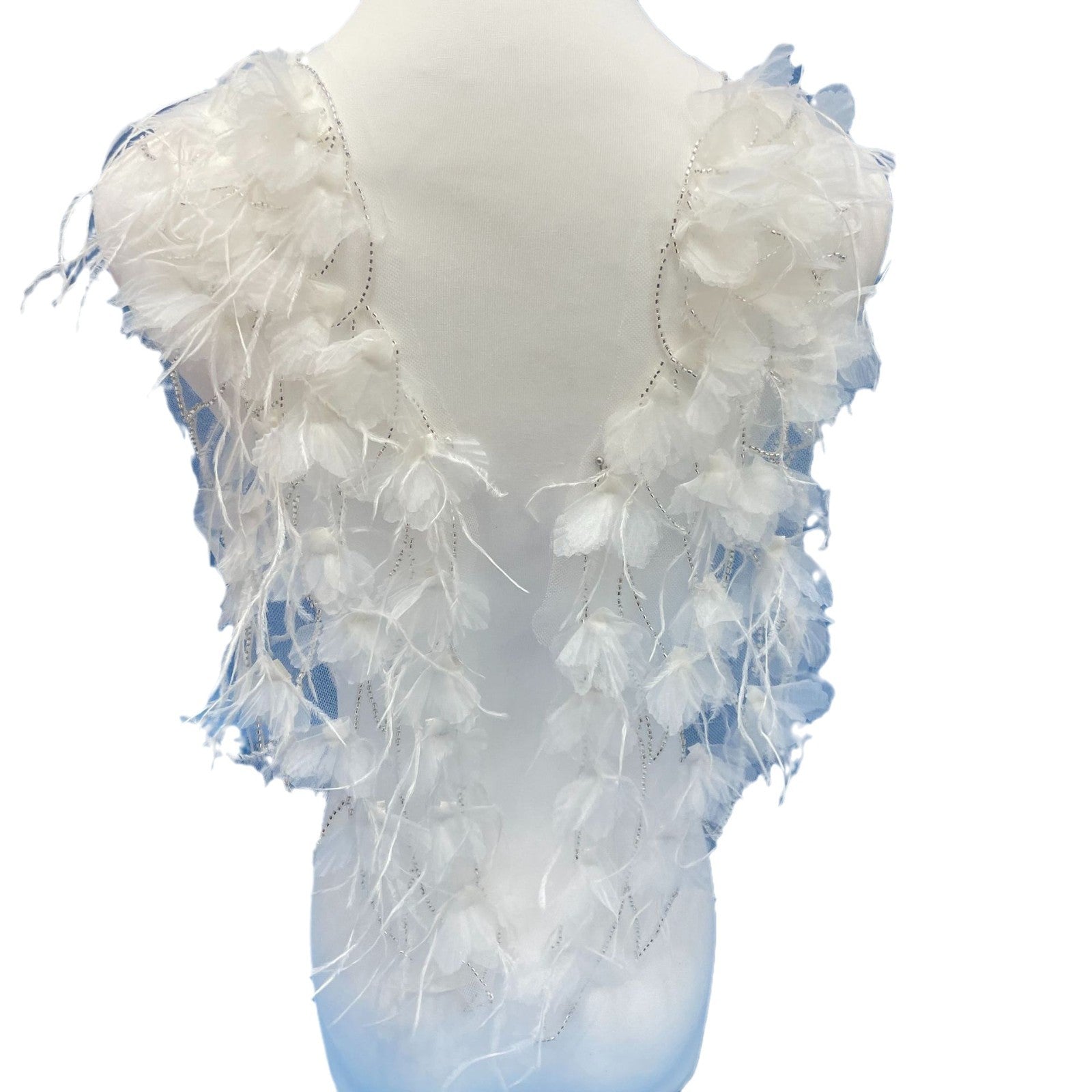 Ultra-Embellished Ostrich Feather & Beaded 3D Floral Sleeve Appliqué – Ethereal DIY Trim for Evening Gowns, Stage Costumes & Bridal Fashion Accessories