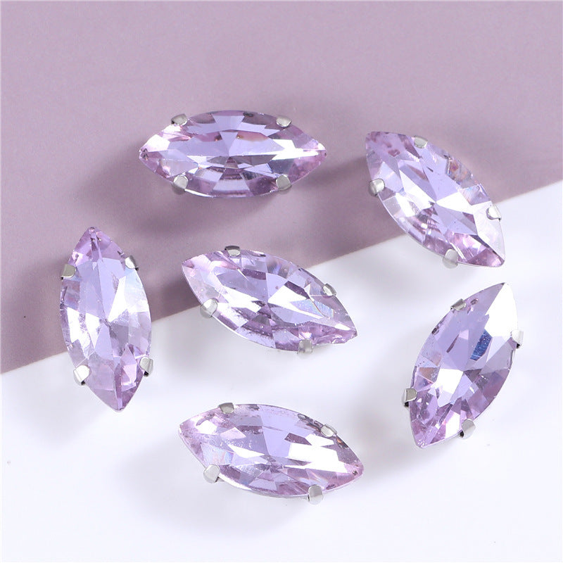 White Gold Plated Marquise Pointed-Back Rhinestones with Holes for Sewing