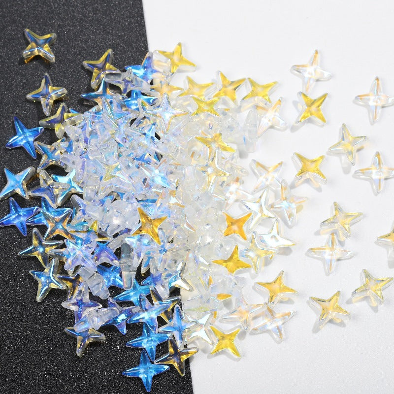 K9 Glass Mocha Aurora 4-Point Star Rhinestones – Flat-Back Iridescent Gems for Nail Art & Phone Charms