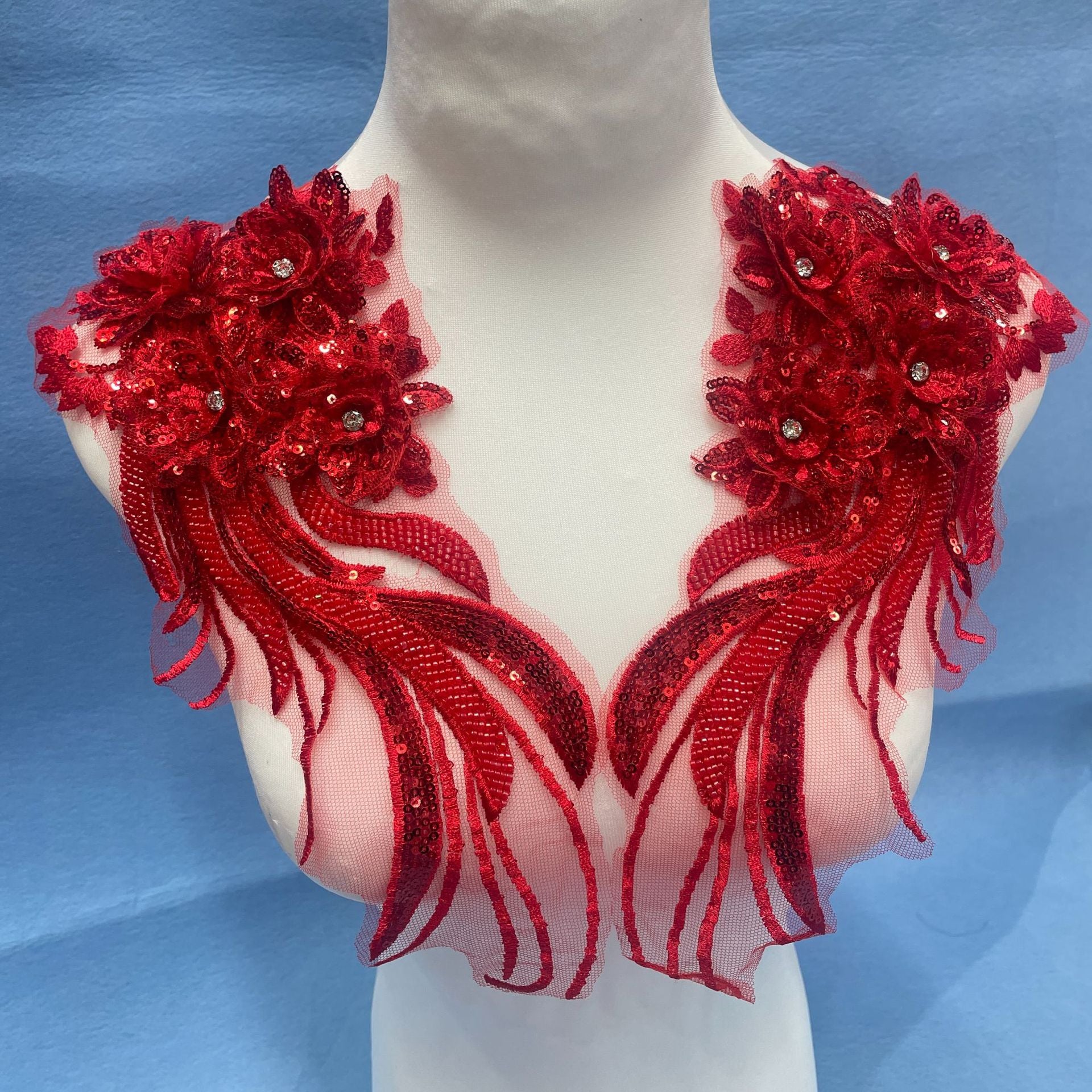 3D Floral Embroidered Appliqué Patches – Matching Pair Design for Women's Wedding Dresses, Evening Gowns & Girls' Headscarves, DIY Sew-On Flower Trim for Bridal, Kids' Wear & Fashion Accessories